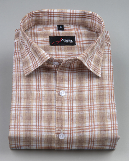Super Fine Linen Fone Marrun Check Shirts for Men
