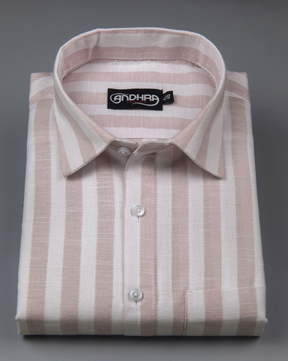 Leo Linen Jute White with Pink Patta Print Shirts for Men