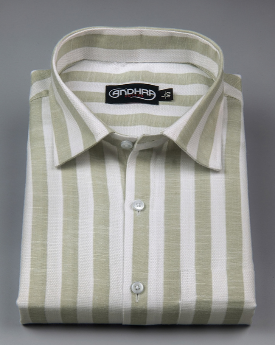 Leo Linen Jute White with Pista Green Patta Print Shirts for Men