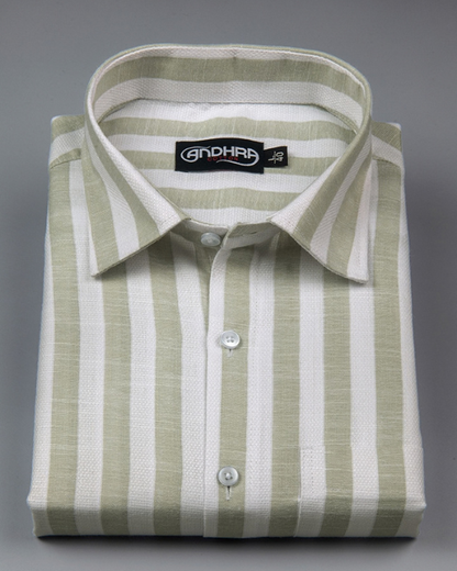 Leo Linen Jute White with Pista Green Patta Print Shirts for Men