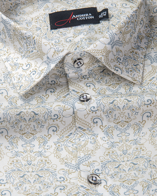 New Cotton Cream with Rajwada Print Shirts for Men