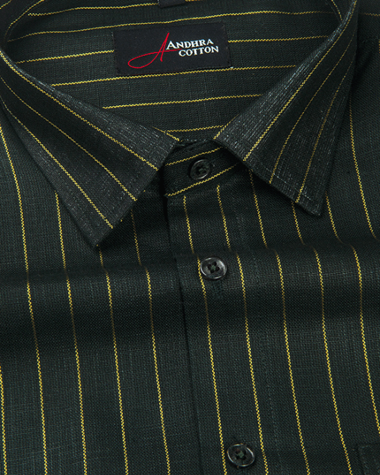 Cotton Dark Mahendi Green with Golden Lining Shirts for Men