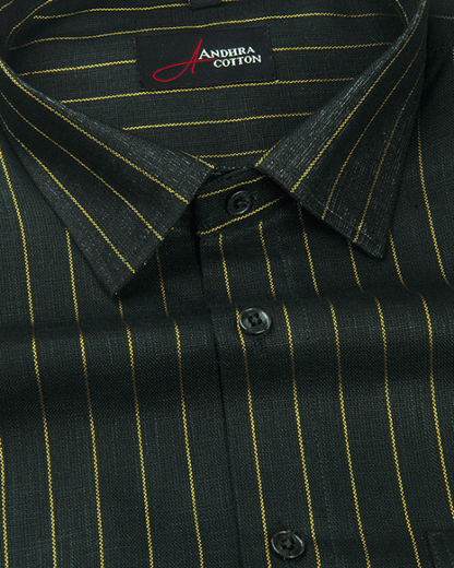 Cotton Dark Mahendi Green with Golden Lining Shirts for Men
