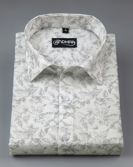 Slub Linen White Printed Shirts for Men