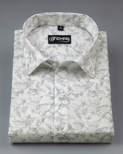 Slub Linen White Printed Shirts for Men