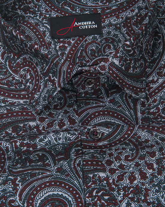 Cotton Gray Red Colour Pathan Print Shirts for Men