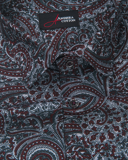 Cotton Gray Red Colour Pathan Print Shirts for Men