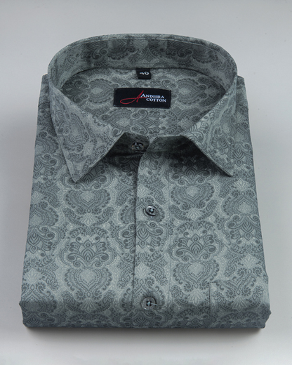Cotton Bottle Green Rajwada Print Shirts for Men