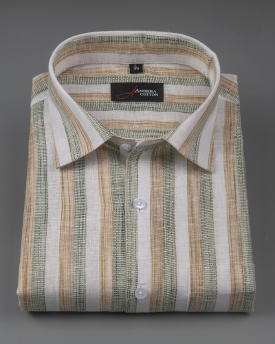 Jute Linen Fone with Green Patta Shirts for Men