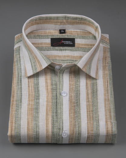 Jute Linen Fone with Green Patta Shirts for Men