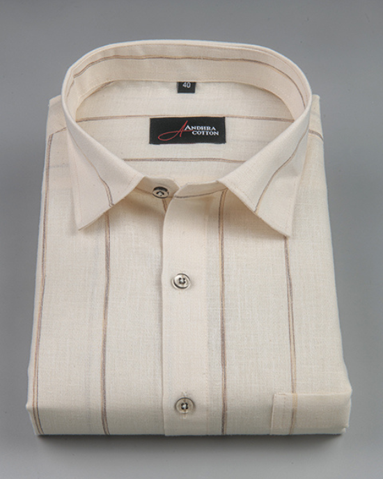 Kalas Linen Cream with Golden Lining Shirt for Men