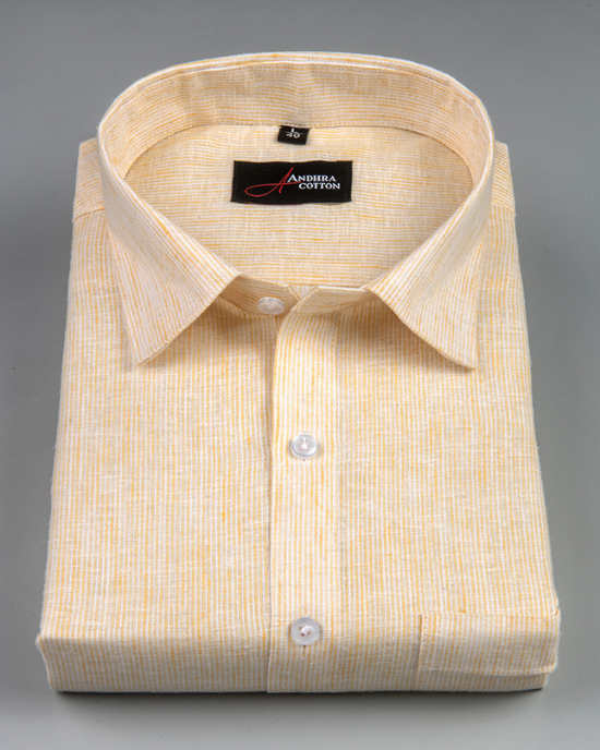 Bayview Linen Light Yellow Colour Shirts For Men