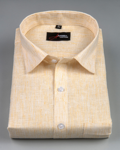 Bayview Linen Light Yellow Colour Shirts For Men