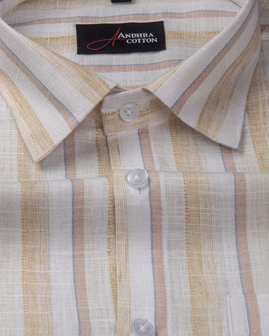 Soft Linen Fone with Orange Colour Patta Print Shirts for Men