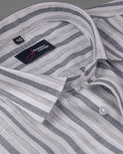 Soft Linen White with Grey Mix Patta Print Shirts for Men