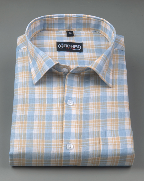 Corporate Cotton Sky Blue Fone Checks Shirts for Men