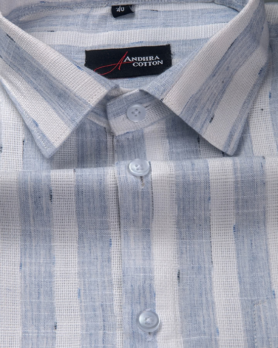 Soft Jute Linen White with Sky Patta Shirts for Men