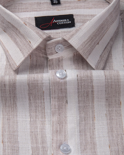 Soft Jute Linen White with Light Marrun Patta Shirts for Men