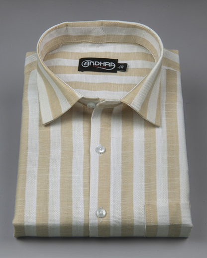 Leo Linen Jute White with Fone Patta Print Shirts for Men