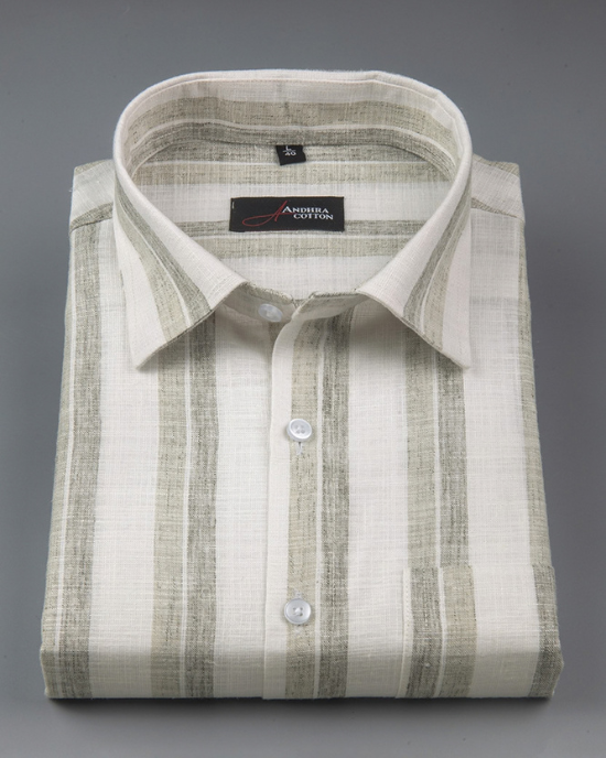 Soft Linen White with Grey Broad Patta Shirts for Men