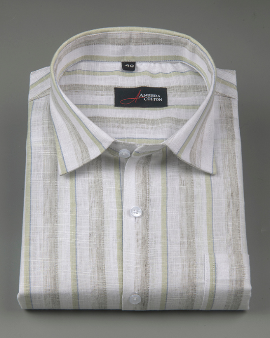 Soft Linen Green with Grey Patta Shirts for Men