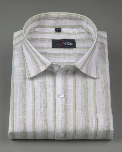 Soft Linen Green with Grey Patta Shirts for Men