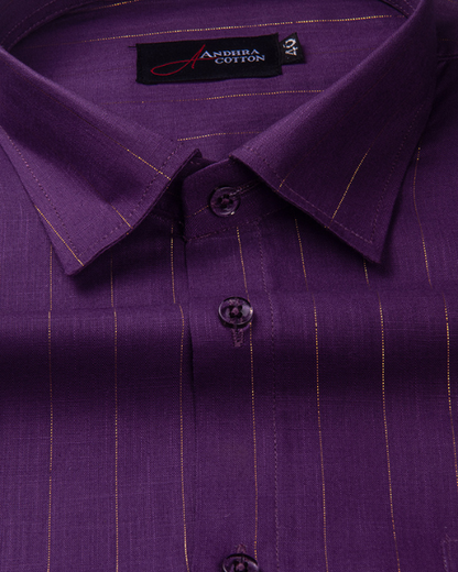 Cotton Lavender Colour with Golden Lining Shirts for Men