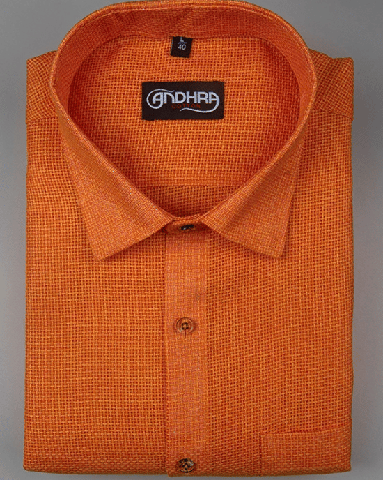 Matty Jute Linen Dark Orange Colour Shirts for Men