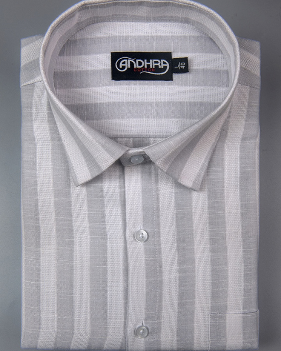 Leo Linen Jute White with Gray Patta Print Shirts for Men
