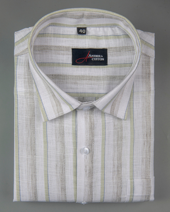 Soft Linen Green with Grey Patta Shirts for Men