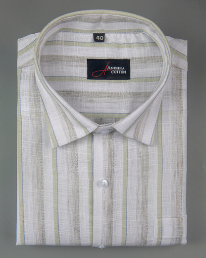 Soft Linen Green with Grey Patta Shirts for Men