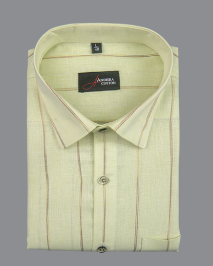Kalas Linen Patta Green with Golden Lining Shirt for Men