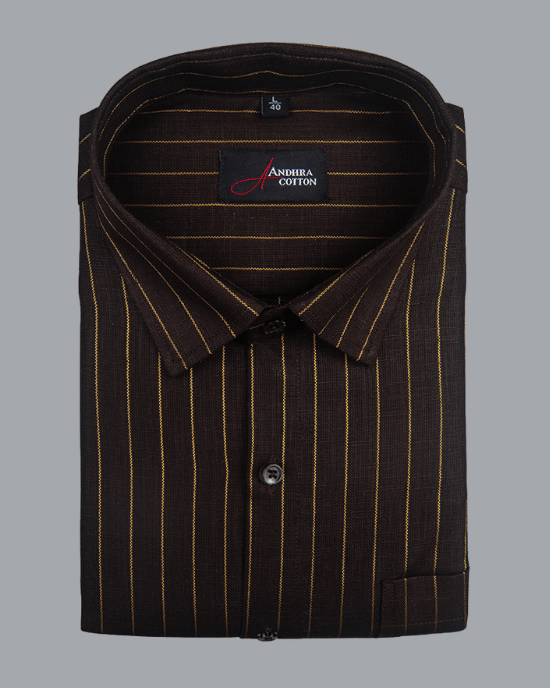 Cotton Brown Colour with Golden Lining Shirts for Men