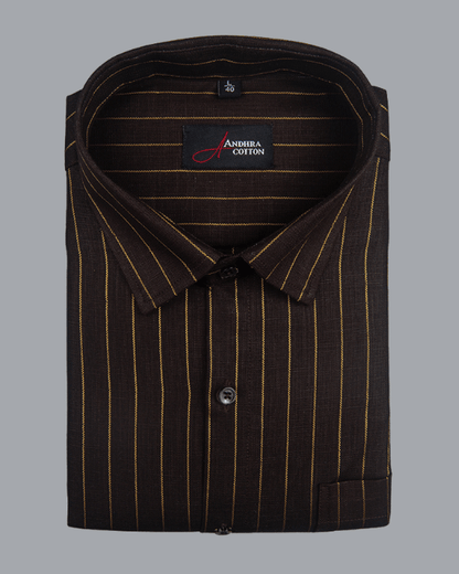 Cotton Brown Colour with Golden Lining Shirts for Men