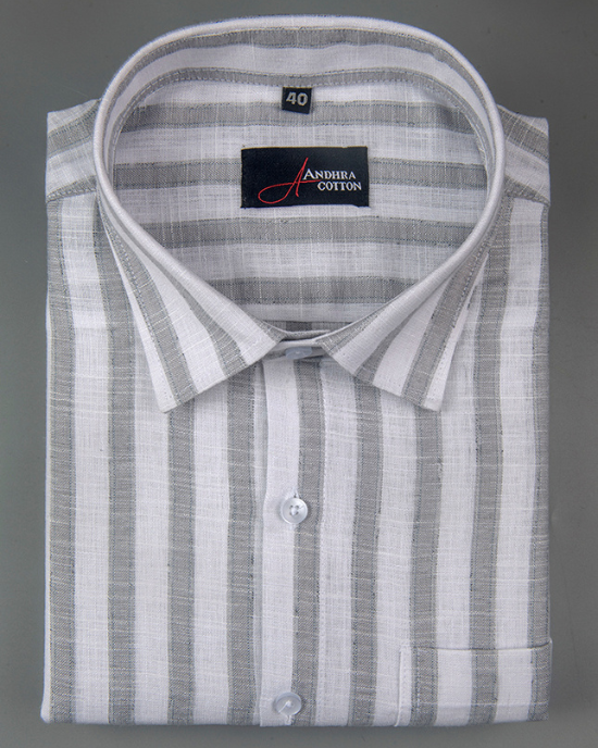 Soft Linen White with Gray Patta Shirts for Men