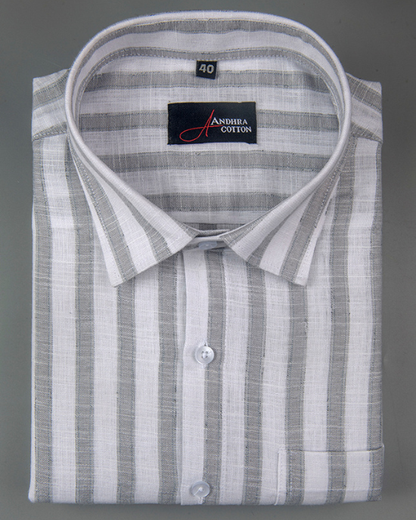 Soft Linen White with Gray Patta Shirts for Men