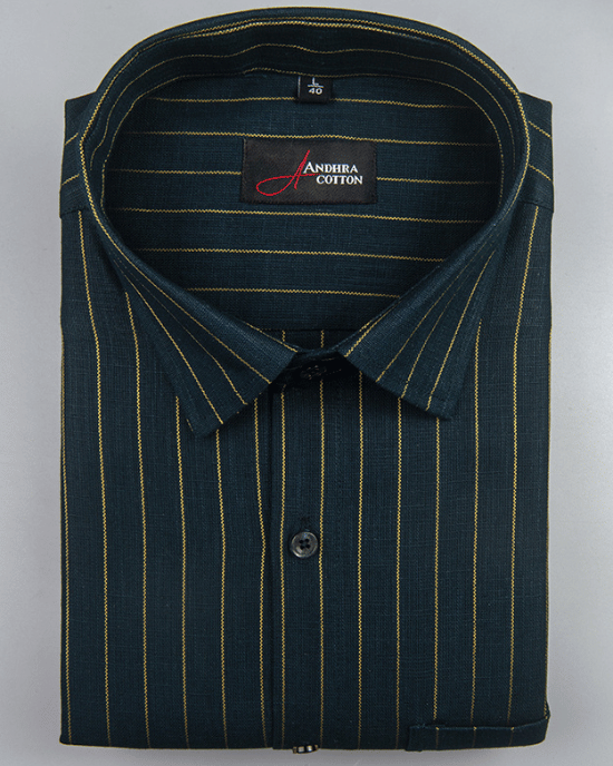 Cotton Dark Rama Green with Golden Lining Shirts for Men