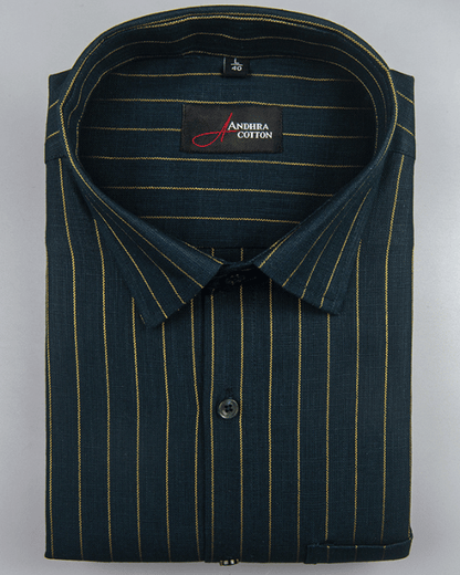 Cotton Dark Rama Green with Golden Lining Shirts for Men
