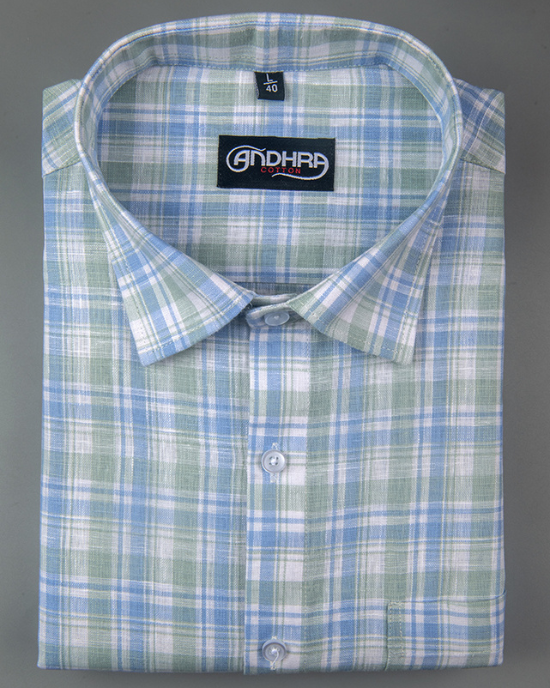 Corporate Cotton Blue Green Checks Shirts for Men