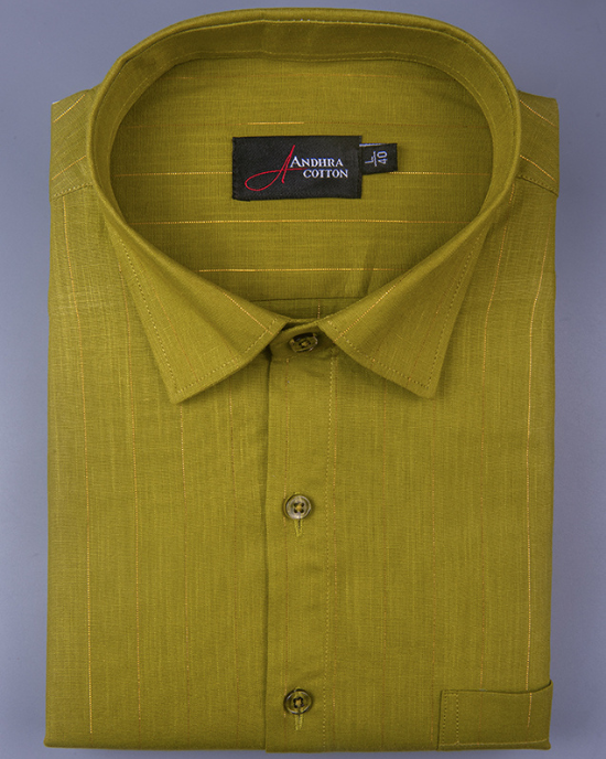 Cotton Mehendi Colour with Golden Lining Shirts for Men