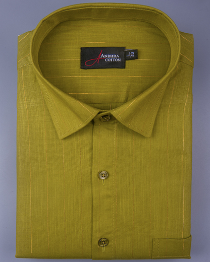 Cotton Mehendi Colour with Golden Lining Shirts for Men