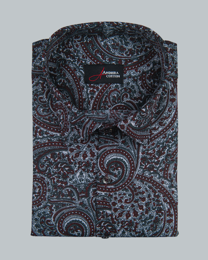 Cotton Gray Red Colour Pathan Print Shirts for Men