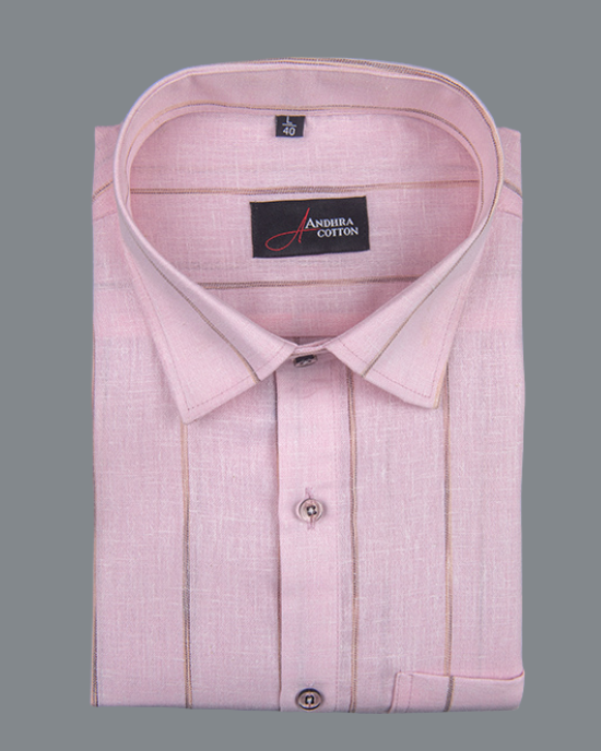 Kalas Linen Pink with Golden Lining Shirt for Men