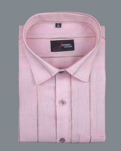 Kalas Linen Pink with Golden Lining Shirt for Men