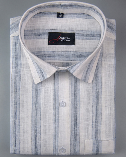 Soft Linen White with Sky Broad Patta Shirts for Men