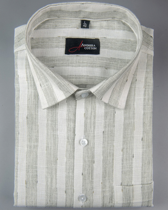 Soft Jute Linen White with Pista Green Patta Shirts for Men
