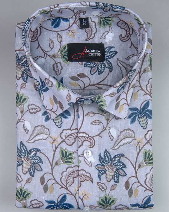 Rusiyano Linen White With Maroon Rama Print Shirts For Men