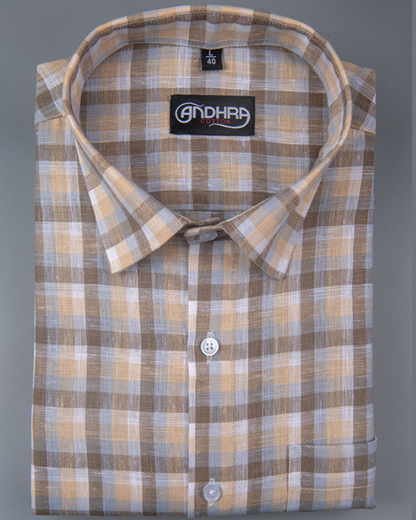 Corporate Cotton Brown Fone Checks Shirts for Men