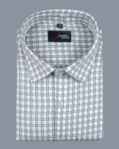Cotton Checks Pista Green Colour Shirts For Men