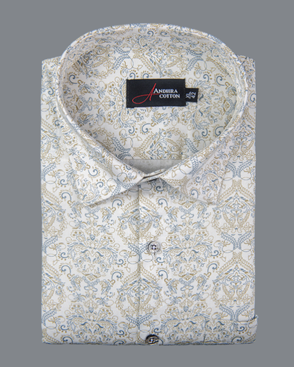 New Cotton Cream with Rajwada Print Shirts for Men